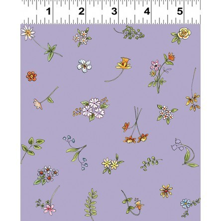 Cats in the Garden fabric, flowers