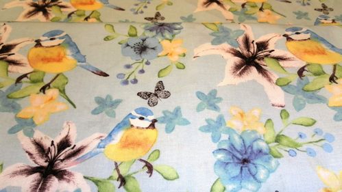 Water Colours - Blue Tits Fabric