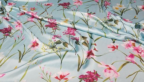 Pink Flowers  on Poly Silky Satin